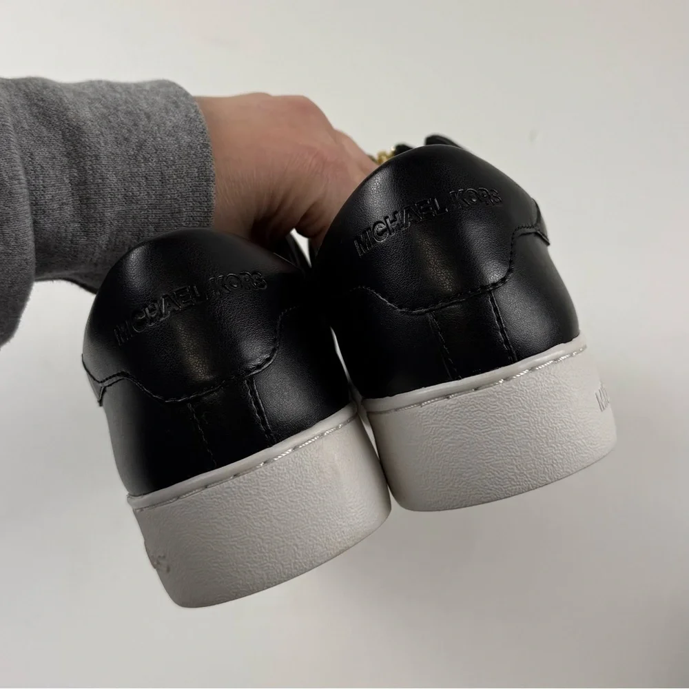 Michael Kors Keaton Zip Slip-On Sneakers Womens 9 Black Faux Leather Shoes